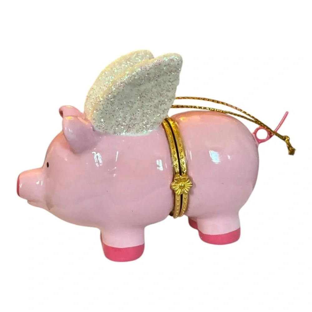 Flying Pig Ornament Large 4” Porcelain NEW